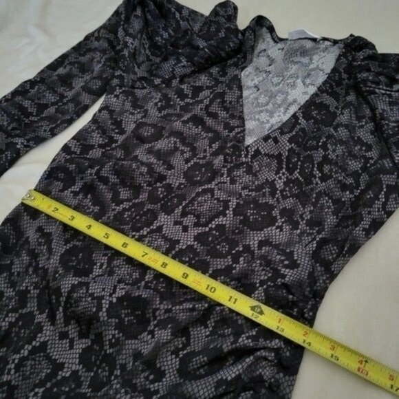 ANINE BING Penelope Long-Sleeve Silk Grey Python Print Mini Wrap Dress Size S - Picture 11 of 12